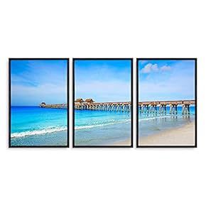 3 Piece Framed Canvas Home Artwork Decoration Romantic Wharf Canvas Wall Art for Living Room, Bedroom - 16"x24"x3 Panels