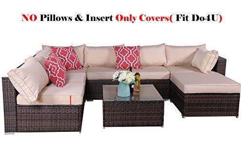 Do4U Patio Furniture Cover Water Resistant Outdoor Furniture Sets Cushion Cover Set with 2 Corner/ 4 Middle/ 1 Ottoman Sectionals Back & Seat Cushion (Light Brown-15 Pieces)
