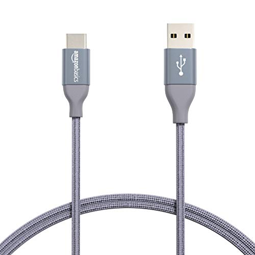 AmazonBasics Double Braided Nylon USB Type-C to Type-A 2.0 Male Cable, 3 feet, Dark Grey