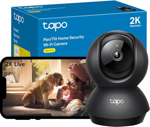 2K(3MP) Caméra Surveillance WiFi intérieure 360° C211, Vision Nocturne, Notifications en Temps réel, Détection de Personne, Suivi de Mouvement, Télécommande, Compatible avec Alexa, Noir