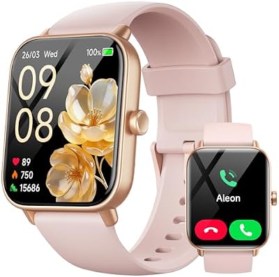 Relógio inteligente feminino com chamadas, notificações no WhatsApp, relógio inteligente feminino de 1,8" e voz Alexa, 120+ modos desportivos, relógios IP68 SpO2/monitor de frequência cardíaca/monitor de sono para iPhone Android