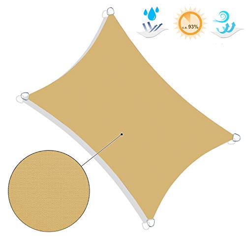 SONGMICS Sonnensegel 2 x 3 m, wasserfest mit Einer Wassersäule von 665 mm, Sonnenschutz aus reißfestem Polyester, UV-Schutz 93%, Terrasse, Garten, Balkon, rechteckig, 2 m Seile, sandgelb GSH23EY – Bild 5