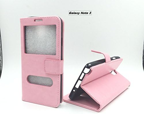 For Samsung Galaxy Note 3 Window View Leather Flip Wallet Style Case Cover Stand For Samsung Galaxy Note 3 (Double Window Light Pink)