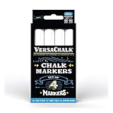 White Liquid Chalk Markers for Blackboards by VersaChalk (4 Chalkboard Markers, 5mm Fine Tip) - Washable Erasable Chalk Pens for Windows, Glass, Bistro Menu Signs, Chalk labels, Stickers