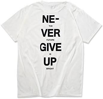 CheZEN Mens Cotton Never Give Up Prints Casual Short-sleeve T-shirt White XL