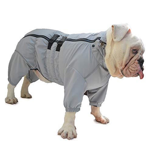 Dogs Waterproof Jacket, Lightweight Waterproof Jacket Reflective Safety Dog Raincoat Windproof Snow-Proof Dog Vest for Small Medium Large Dogs Gray L