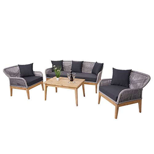 Mendler Gartengarnitur HWC-H56, Lounge-Set Sitzgruppe Sofa, Seilgeflecht Rope Holz Akazie Spun Poly FSC- Kissen… – Bild 3