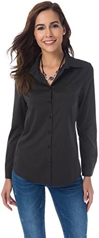Womens Formal Basic Long Sleeve Button Down Shirts Simple Pullover Shirt Tops Blouse