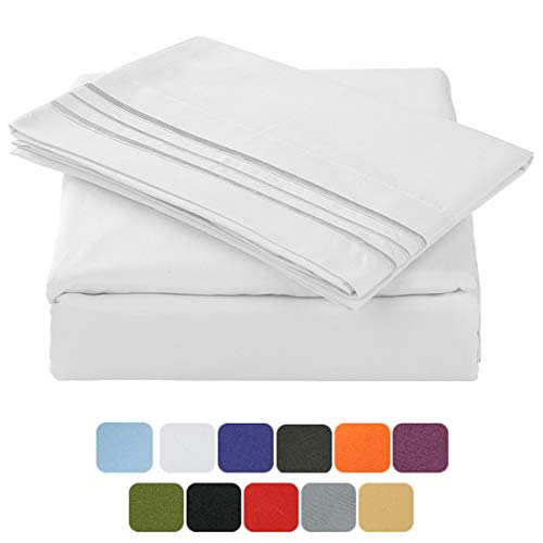 TASTELIFE 105 GSM Deep Pocket Bed Sheets Set Brushed Hypoallergenic Microfiber 1800 Bedding Sheets Wrinkle, Fade, Stain Resistant - 4 Piece(White,Queen)