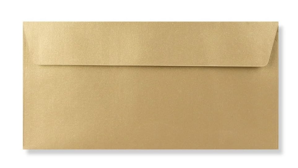 DL Coloured Envelopes for Greeting Cards Wedding Invitations & Crafts (110x220mm) Pack of 100 (Metallic Gold Peel & Seal) โ image 1