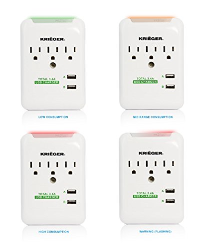 KRIËGER UL 1449 Wall Mount 3 Outlet 540J Advanced Fireproof Surge protector - Dual USB Ports (3.4A max) fast charge your Iphones, android galaxy, Samsung, ipad tablet and more