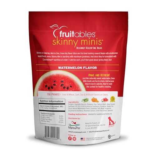 FRUITABLES SKINNY MINIS DOG TREATS, HEALTHY PUMPKIN TREAT FOR DOGS, LOW CALORIE & DELICIOUS, PUPPY TRAINING, NO WHEAT, CORN OR SOY, MADE IN THE USA, WATERMELON FLAVOR, 5OZ