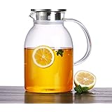 ONEISALL 75 Ounces Large Heat Resistant Glass Beverage Pitcher with Stainless Steel Lid, Borosilicate Water Carafe with Spout and Handle, Perfect for Homemade Juice &amp; Iced Tea