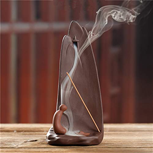 Backflow Ceramic Incense Holder Waterfall Incense Burner with 50 Backflow Incense Cones 40 Incense Sticks 1 Tweezers 1 Pad, Mountain Tower Censer Aromatherapy Ornament Home Decor