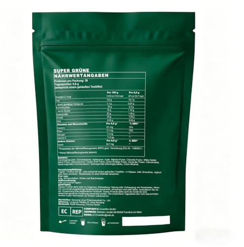 Green Detoxification Powder, Superfood Powder Helper, 200 g Green Powder Helper with Matcha, Blueberries, Barley Grass, Fibre Rich & Vegan, Natural Plant Powder for Nutrition & Everyday Life & Fibre
