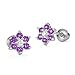 Sterling Silver Rhodium Plated Flower Purple Screwback Baby Girls Earrings