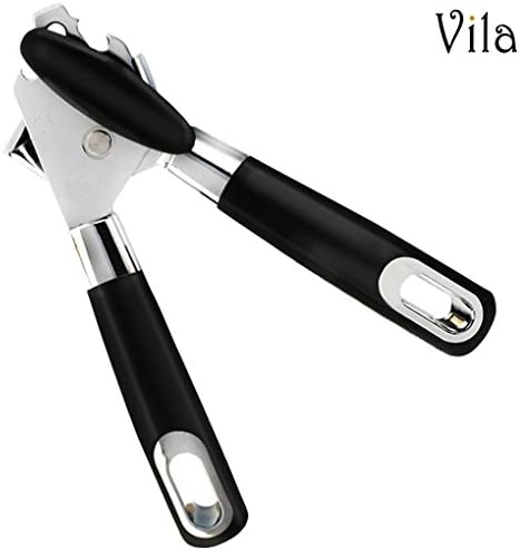 Stainless Steel Cat & Dog Food Can Opener, Manual Lid Lifter, Bottle Opener, Easy To Turn Knob, Long, Comfortable Handles, Sharp Cutting Disc - Silver and Black, For Kitchen, Restaurant, Camping