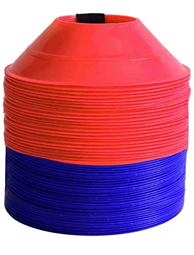 Kosma Set of 50 Mini Multi Sports Space Marker Cones | Football Markers Cone Set with Carry Strap | Multi-function Agility Cones- (Color - 25pc Blue, 25Pc Red)