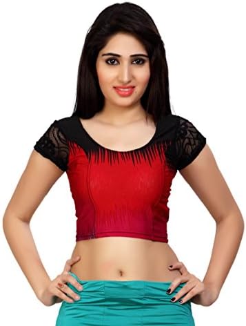 Louis Fashion Present Printed imported Cotton Lycra Fabric Women Blouse Saree Choli Crop Top (XXL, RED-BLACK)
