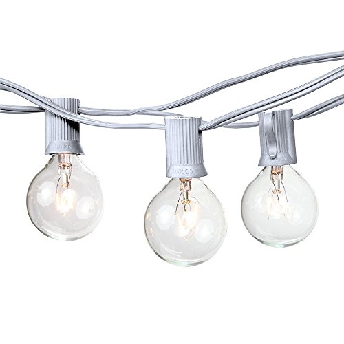 25 Foot G40 Globe String Lights With Bulbs – White Wire – By Austin Light Co. - UL Listed. Indoor and Outdoor. Commercial Grade. Great for patios, cafés, parties, homes, weddings, backyards