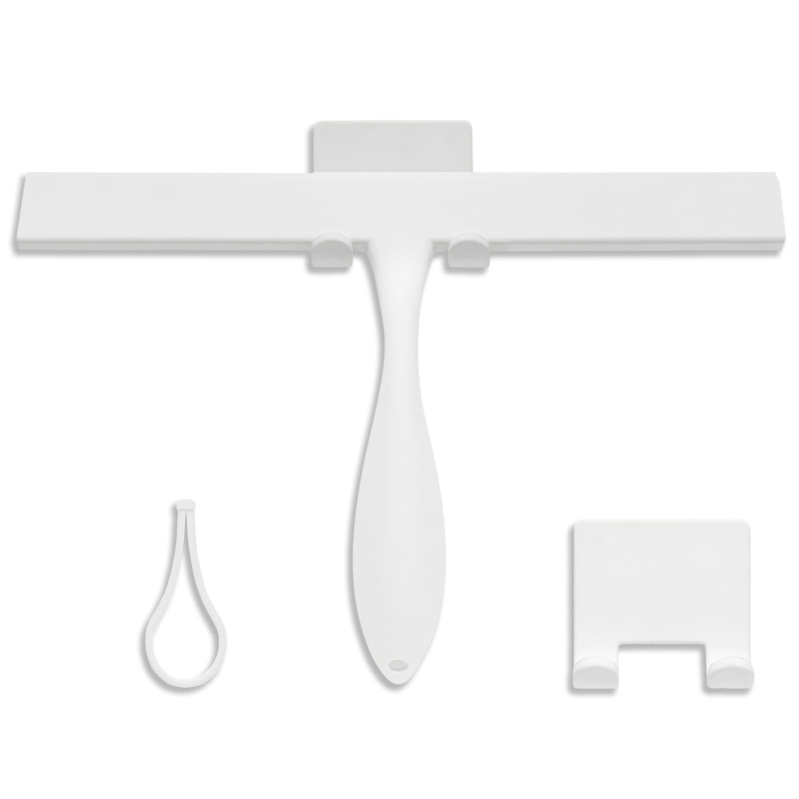 FY&XZH Silicone Shower Squeegee with Hook, Shower Scraper with Ergonomic Thick Handle, 27.9CM Squeegee for Shower Doors, Bathrooms, Kitchens, Mirrors, Tiles, and Windows (White)