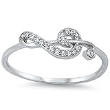 Cubic Zirconia Music Note .925 Sterling Silver Ring Size 7