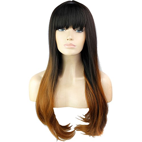 KUPARK 30" Long 2 Tone Ombre Wig with Bang Synthetic Wigs Costume Cosplay