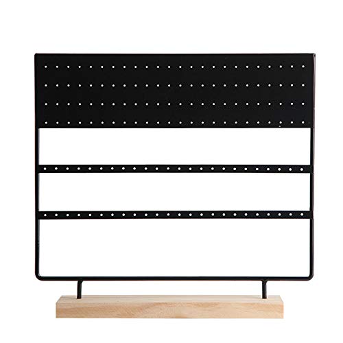 Jewelry Earrings Stand Organizer, Jewelry Ear Stud Display Stands Earring Organizer Stand Jewelry Holder Organizer Display Tree 3 Tier 144 Holes with Crystal Keychain (Black)