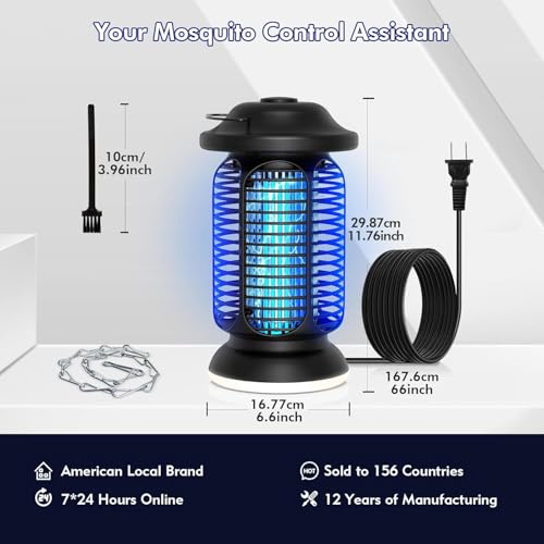 Bug Zapper Outdoor Indoor, Electric Mosquito Zapper Waterproof with LED Light, 18W Power & 4000V High-Voltage, Coverage Area of ​​1/2-1 Acre, 5.5ft Cord, Plug-in Fly Trap for Patio Backyard Garden