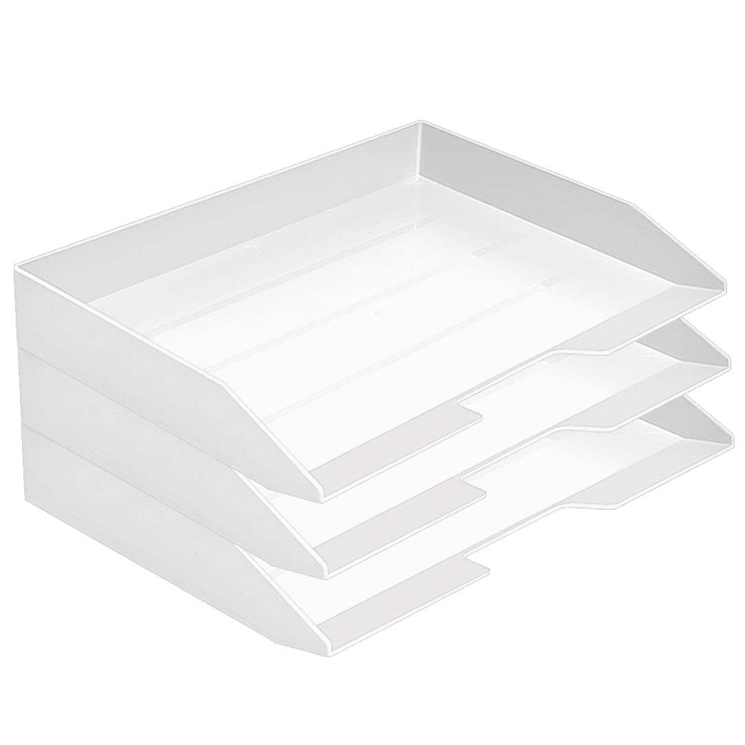 Acrimet 3 Tier Paper Organizer Letter Tray – Plastic Stackable Desk File Organizer, Side Load Paper Sorter for Letter/A4 Office File Folder Holder – White