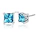 Peora Swiss Blue Topaz Stud Earrings 925 Sterling Silver, Solitaire Scroll Gallery, Natural Gemstone Birthstone, 2.50 Carats Total Princess Cut 6mm, Friction Backs