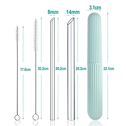 Caldo Wiederverwendbares, umweltfreundliches Glas-Trinkhalm-Set, 20 cm x 8 mm und 14 mm, mit extra großen S/M-Bürsten… – Bild 3