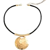 PLOUTOS Bold Hammered Disc Torque Choker Necklace for Women Gold-Plated Collar Statement Minimalist Fashion Jewelry Party Gift Elegant Vintage Style