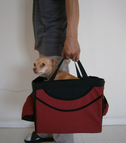 OctoRose 3-in-1 Small Pet Dog Puppy Bicycle Basket, Car Seat and Hand Carrier Bag with Rain Covers , good for puppy under 8 lbs (Burgundy/black)