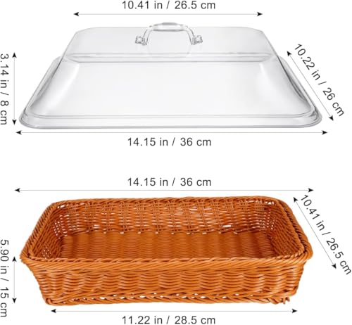 Cesta de pão com tampa tecida imitação Rattan tampa acrílica mesa comida servindo cesta de frutas para cozinha restaurante piquenique
