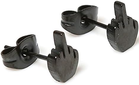 SAYLAVE Middle Finger Stud Earrings Unisex Cool Stud Black