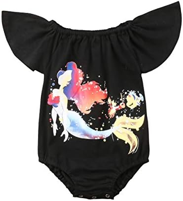 Baby Girls Rompers, Mermaid Sea World Pattern Flower Edge Bodysuit and Solid Basic Style Rompers Outfits Clothes