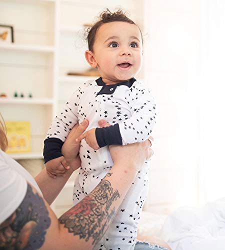 Burt's Bees Baby Baby 1-Pack Unisex Pajamas, Zip-Front Non-Slip Footed Sleeper PJs, Organic Cotton, Midnight Stripe, 24 Months