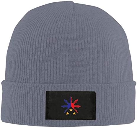 Tribal Philippines Filipino Sun and Stars Flag Beanie Hat Winter Warm Knit Skull Hat Cap for Adults Unisex Black