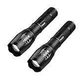 2 Pack LED Tactical Flashlight -Hictech T6 1600 Lumens, Zoomable, Water Resistant, Handheld Taclight with 5 Modes -Best Camping, Outdoor, Emergency, Everyday Flashlights