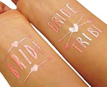 12 Bachelorette Bride and Bride Tribe Temporary Tattoo Tattoos Long Lasting Rose Gold Metallic Bridal Shower Bridesmaid Party