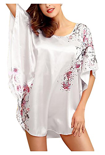 UPC 713831817036, Aensso Women&#39;s Gorgeous Dress Satin Pajamas Sexy Sleepwear &amp; Batwing Sleeve Nightgown (White plum)