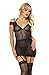 Queen Moon Babydolls Sexy Lingerie for Women for Sex Black Lace Bodysuit with Garter Straps and Stockings