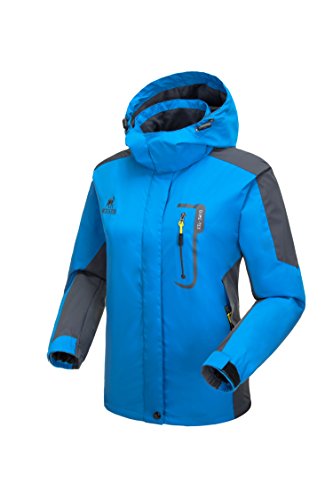 KISCHERS Waterproof Jacket Women's Raincoat, Ladies Rain Jacket, Softshell Jackets Outdoor Sportwear Rain Coats with Hooded (Blue 1, L)