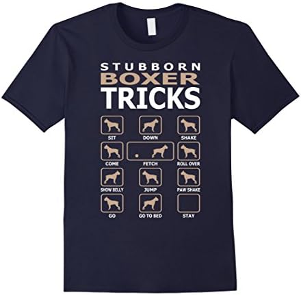 Mens Stubborn Boxer Dog Tricks Funny Tshirt XL Navy