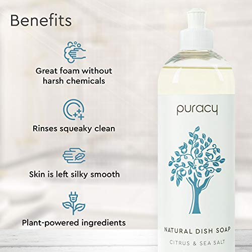 Puracy Dish Soap Liquid Refill, Citrus & Sea Salt, Gently Scented, SulfateFree, Natural Liquid