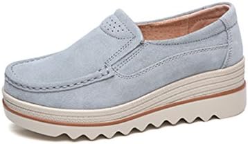 Dhiuow Platform Shoes for Women Blue Suede Comfort Casual Sneaker Wedge Shoes Size 7 B(M) US