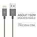 OPSO Apple MFi Certified Nylon Braided Lightning to USB Cable Charging Cord for iPhone 7 6s 6 Plus SE 5s 5c 5,iPad Pro Air 2,iPad mini 4 3 2,iPod touch / nano - (0.15M/0.5ft) - Gray