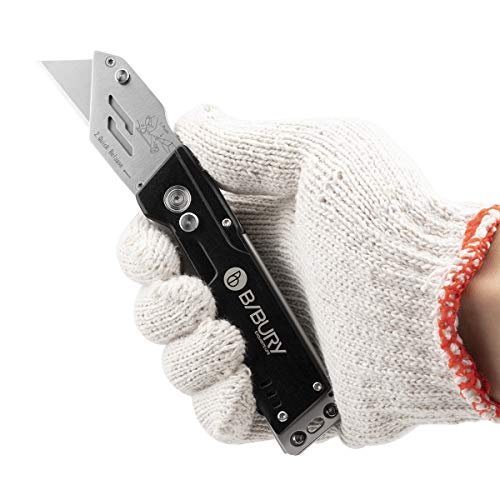 BIBURY Folding Utility Knife, Heavy Duty Box Cutter Pocket Carpet Knife, Blade Storage in Handle