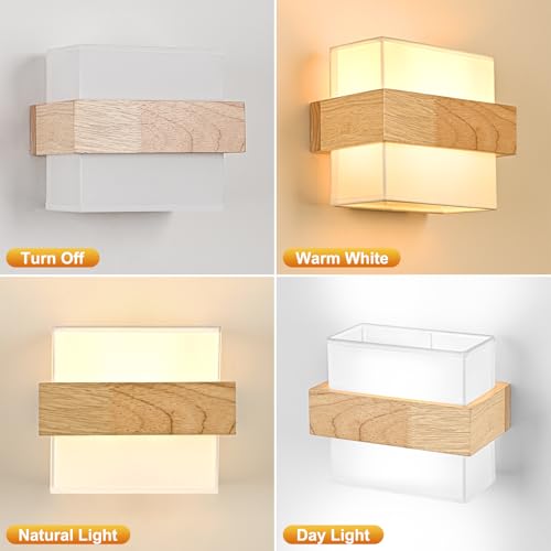 Gleonlux Vintage Interior Wall Light, Industrial Wood Wall Light E14, Retro Wall Lamp Fabric Lampshade, Sconces for Bedroom, Hallway, Living Room, Stairs, Bulb Not Included, Square